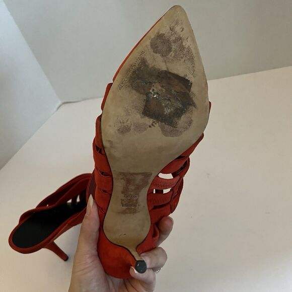 ALEXANDER WANG Red Suede STRAPPY BRITT MULE Sandals Pump Heels SZ 39.5 US 8.5 - Picture 11 of 13